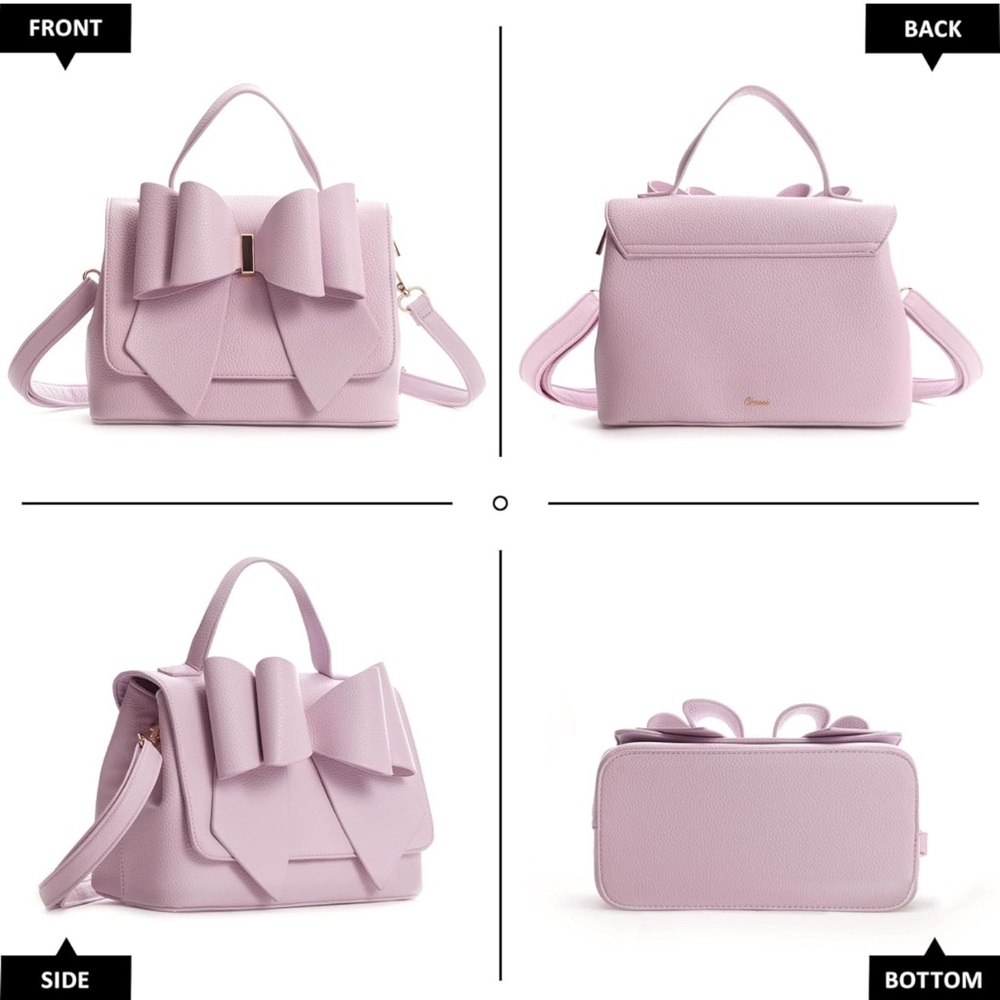 NWT-Adorable Pink Pebbled Vegan Bag w/ Cute Pink Bow. Crossbody π - Picture 4 of 11